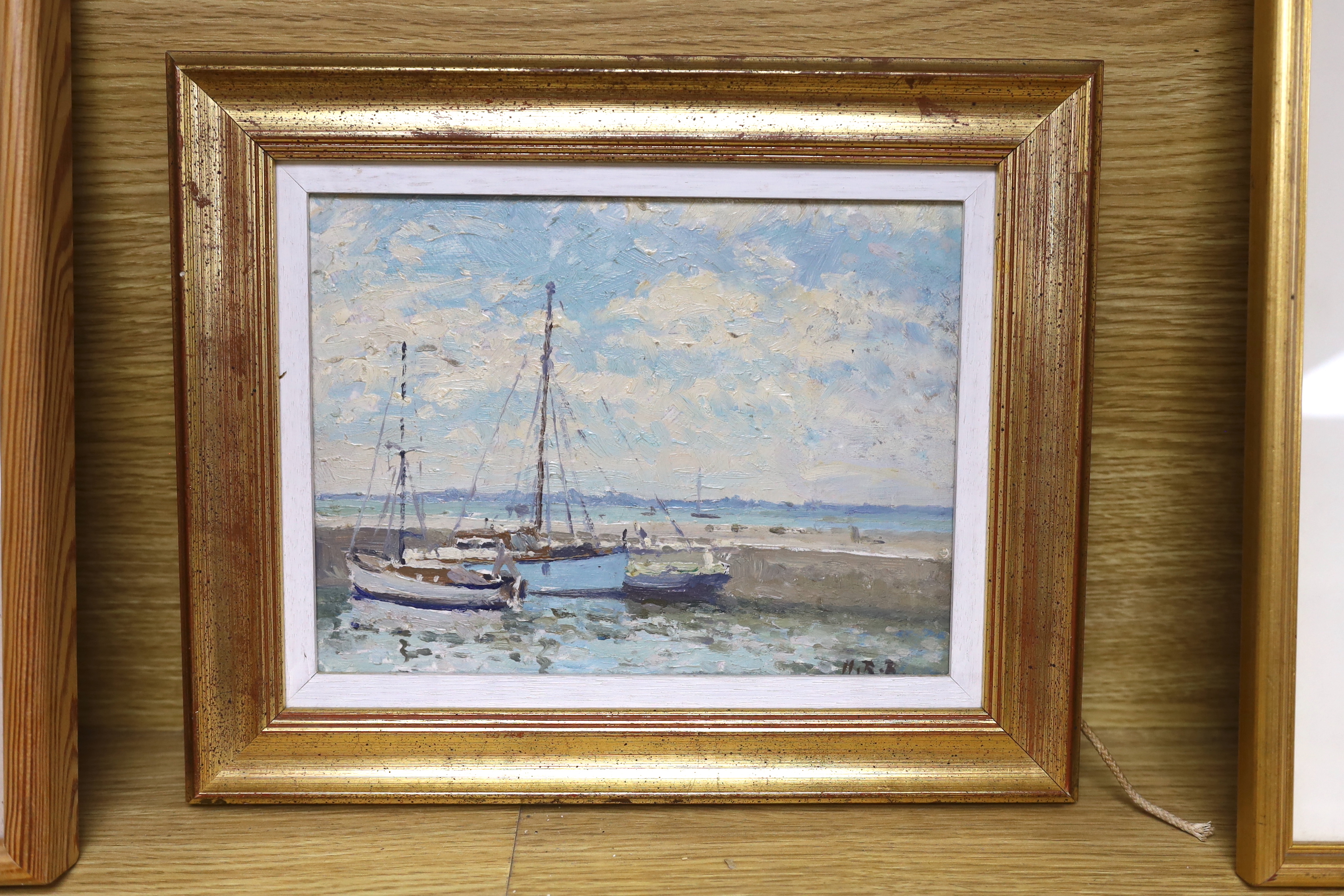 Hugh Boycott Brown (1909–1990), Impressionist oil on board, Yachts in a harbour, initialled 17 x 22cm